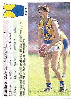 1993 Select AFL #11 Brett Heady Back